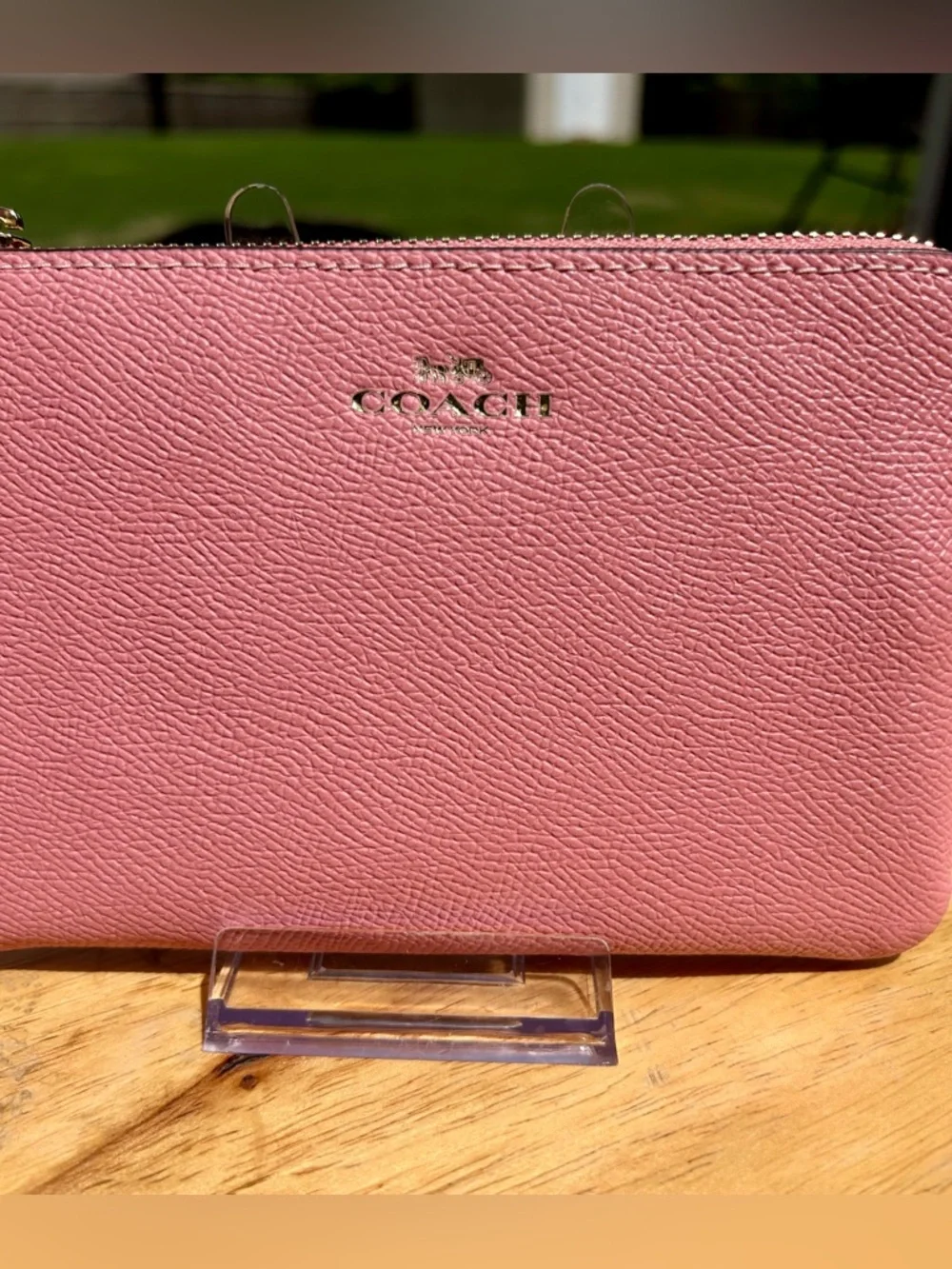 Coach Bubblegum Pink Leather Wristlet Corner Zip NWT - Picture 3 of 16